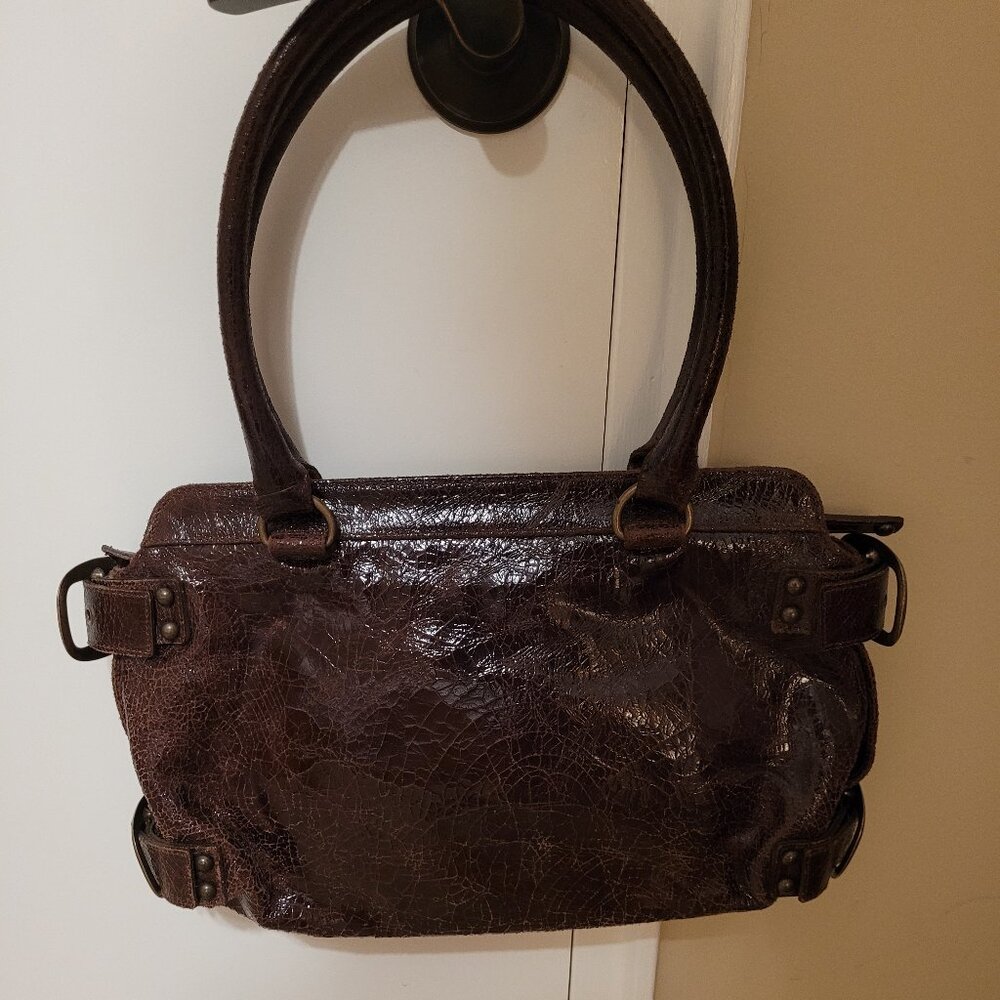 KOOBA Brooklyn Brown Distressed Crackled Leather Satchel Shoulder Bag